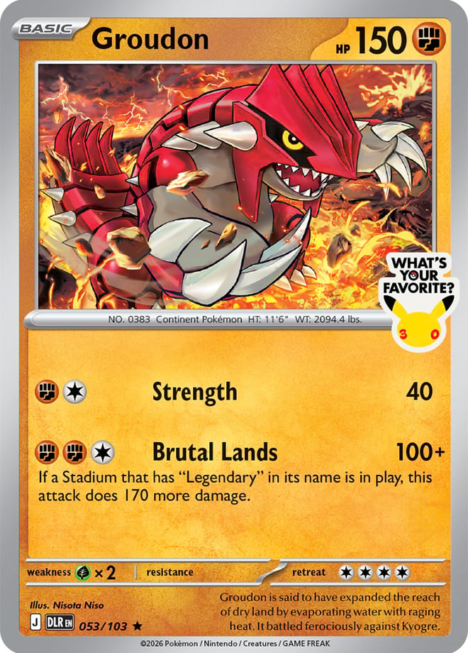 Groudon Delta Reign anniversary-stamped promo card