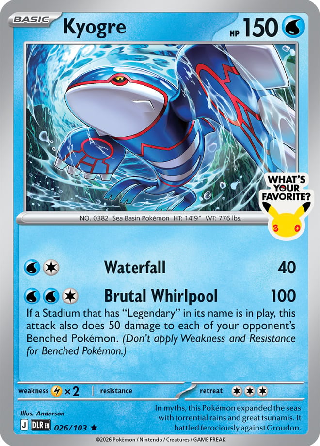 Kyogre Delta Reign anniversary-stamped promo card